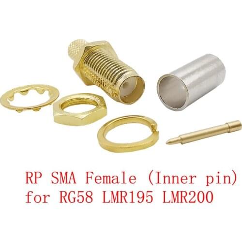 2Pieces RP SMA Female Jack Crimp Connector Gold-plated Brass Coaxial Solder Cable Adapter for RG58 LMR195 LMR200