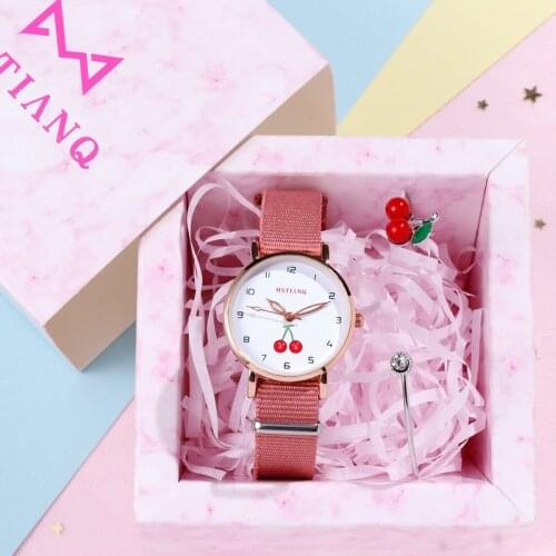 2021 New Cute Women Girls Elegant Watches Casual Watches Cherry Pattern Quartz Watches Round Analog Clock Wrist Watches