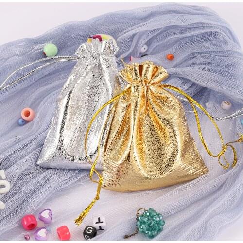 25pcs 5x7 7x9 9x12 11x16 Gold Silver Color Drawstring Organza Jewelry Pouch For Wedding Candy Precious Items Spice Bag Tool