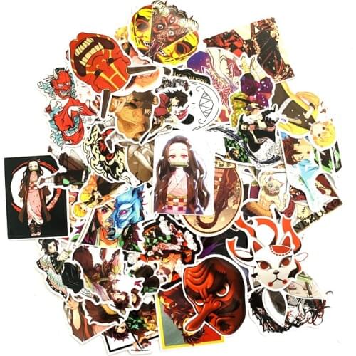 50pcs Demon Slayer: Kimetsu No Yaiba Anime PVC Graffiti Waterproof Sticker Suitcase Luggage Guitar Car Styling Stickers