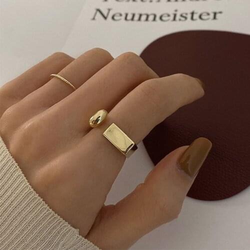 Punk Asymmetry Gold Flat&Oval Geometric Rings for Women Girls Gift Korean Open Cuff Joint Ring Jewelry