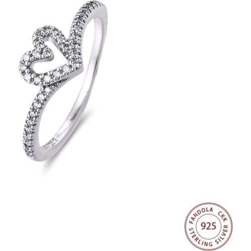 Authentic 925 Sterling Silver Sparkling Wishbone Heart Ring Wedding Engagement Rings for Women Fine Jewelry Gift Bijoux 2021 New