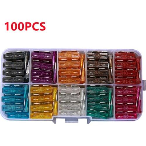 100PCS Car Truck Fuses 2A 3A 5A 7.5A 10A 15A 20A 25A 30A 35A Standard Blade Auto Fuse Kit With Box Assortment Each 10pcs