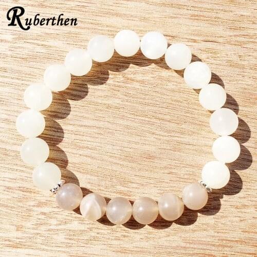 Ruberthen AA Grand White Peach Moonstone Bracelet Chakra Stone Divine Feminine Bracelet Emotional Balance Luck Bracelet