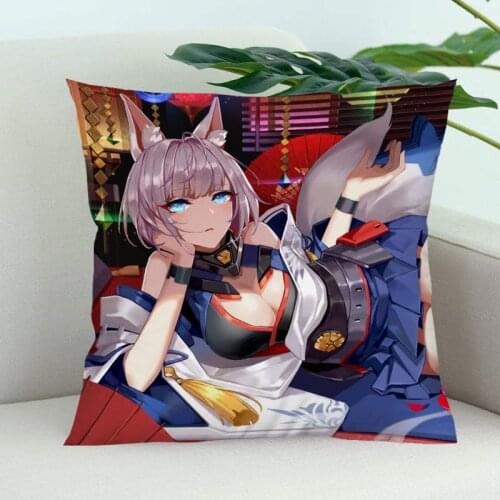 Azur Lane Pillow Cover Bedroom Home Office Decorative Pillowcase Square Zipper Pillow Cases Satin Soft