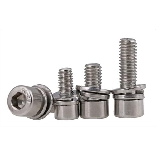 DIN912 304 stainless steel screw hex socket smooth cup head cylindrical head three combination M2.5 M3 M4 M5 M6 screw washer