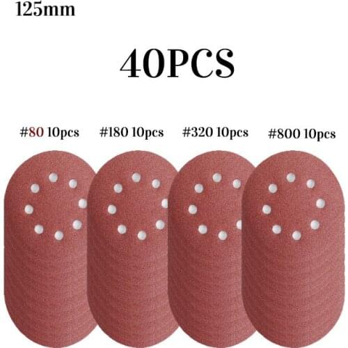40pcs 5 Inch 125mm Round Sandpaper Sanding Disc Eight Hole Disk Sand Sheets Grit 80-800 Hook and Loop Polish Abrasive Tools