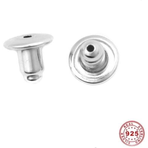 Doreen Box 2 Pairs Bullet Shape 925 Sterling Silver Earplug Ear Nuts Post Stopper Earring Findings 6mm x 6mm