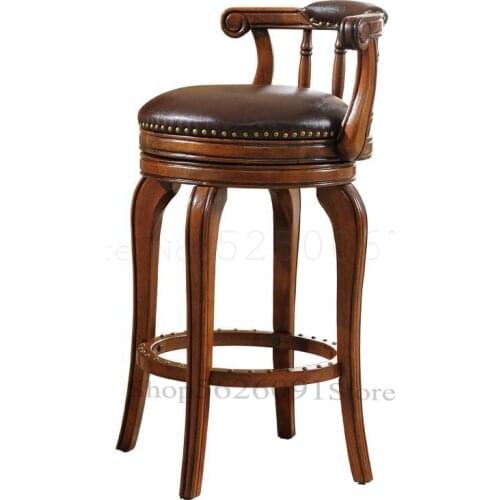 European bar stools bar stools solid wood backrest American bar chair home rotation simple light luxury high stool