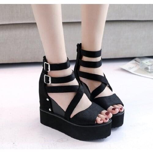 European And American Sexy Fashion Slope Heel Ladies Sandals Summer New Style Buckle Roman Fish Mouth Shoes Waterproof Platform