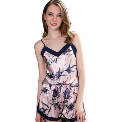 Factory Outlet 2021 Summer 100% Pure Silk Sexy Sling Shorts Split Pajamas Homewear