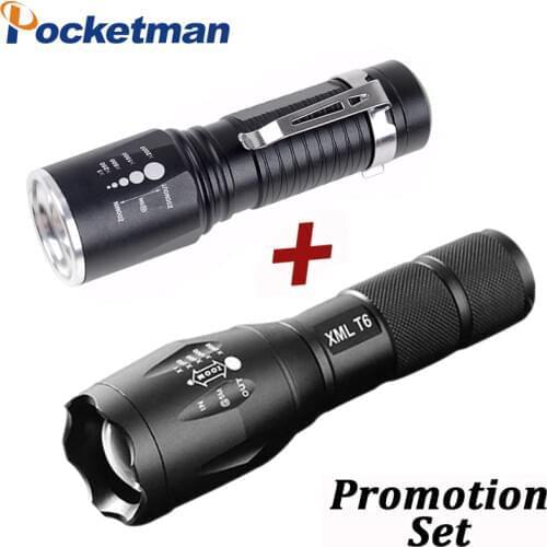 XML-T6 Tactical Flashlight 8000 Lumens 5 Modes Portable Lamp waterproof Torch zaklamp Light with 18650/AAA Battery Charger