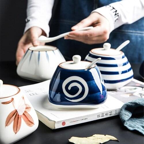 Ceramic Seasoning Pot Nordic Japanese Seasoning Pot Set Kitchen Supplies Household Seasoning Pot With Spoon