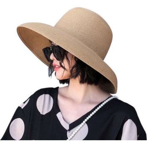 Summer Hepburn Style Wind Retro Sun Hat Wide Side Visor Female Holiday Sunscreen Beach Hat Fashion Wild Sun Hat Big Grass Hat