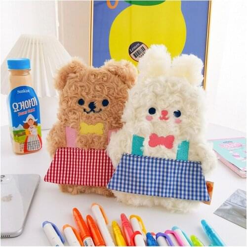 Cute Rabbit Cosmetic Cases Plain Skirt Bear Plush Pencil Case Student School Soft Stationery Storage Bag Makeup Pouch Girls Gift
