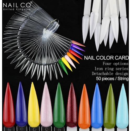 NAILCO 50pcs/set Color Tips Fake Nail Art Polish Full Cover Luxury Gel Press On Nails Nail Varnish Colors Showing Chart Tool