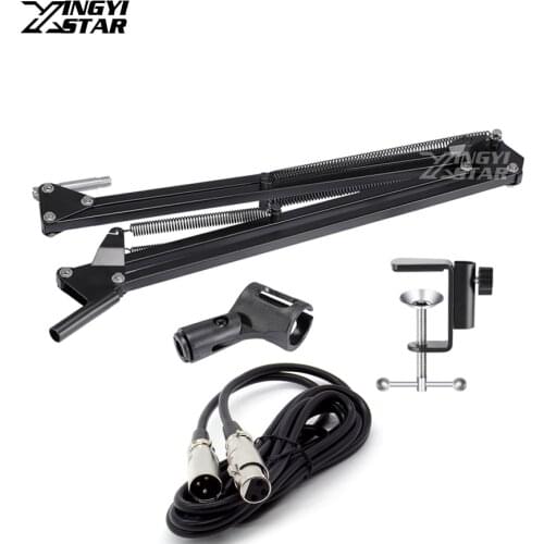 Desktop Scissor Arm Suspension Studio Microphone Stand Shock Mount Mic Holder Mike Clamp With XLR Female to XLR Male Audio Cable