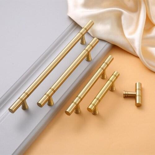 2021 New 1Pc Modern Golden Pure Copper Furniture Wardrobe Handle Long Strip Solid Drawer Knob Pulls Brass Cabinet Door Handles