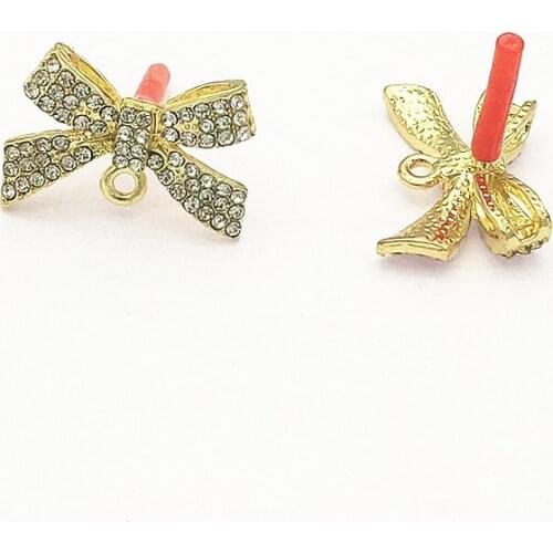 New Arrival! 14x21mm 50pcs Rhinestone Bow shape Ear Stud Connectors for Handmade Earring DIY Parts,Jewelry Findings & Components