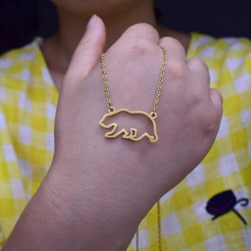 Stainless steel hollow kara bear necklace bear collarbone chain female fashion accessories simple and lovely first web celebrity