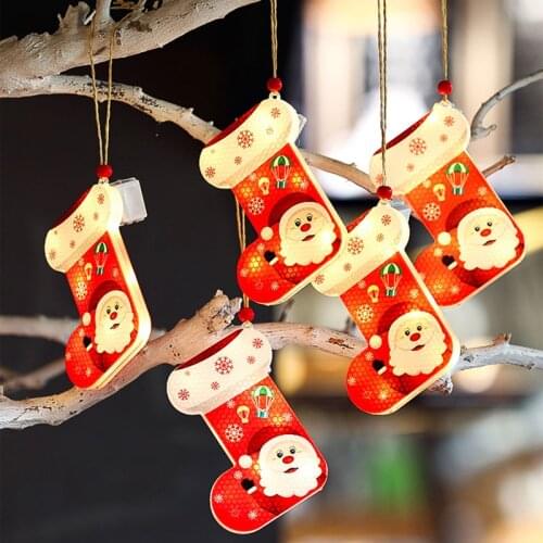 New Christmas LED Light Star Christmas Stocking Santa Claus Snowman Christmas Tree Pendant Christmas Xmas Navidad Decor for Home