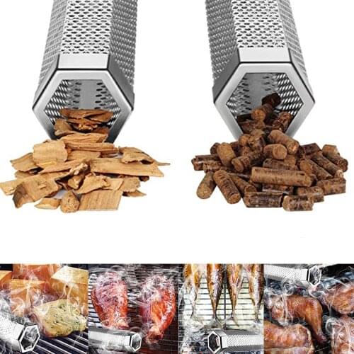 Portable BBQ Wood Pellet Tube Smoker Smoker Tube 12'' Hexagon Barbecue Smoke Generator BBQ Smoker Accessories Tools