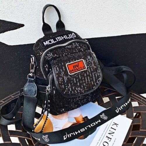 Luxury Female Backpacks High Quality Sequine Rivet Back Pack for Girls School Bags Brand Black Shoulder Sac A Dos 2021 Mochila