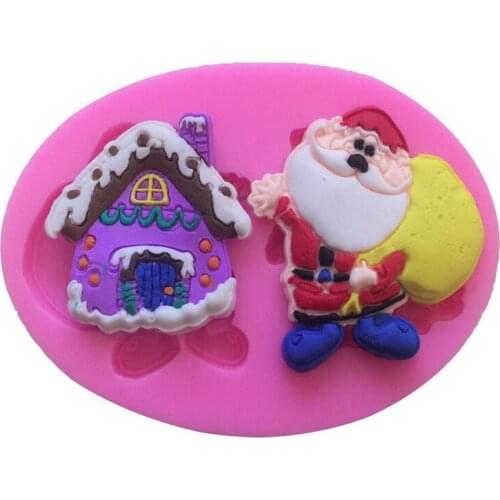 Santa Claus and Christmas House Silicone Cake Mold Cupcake Cookie Biscuit Soap Mold Fondant Cake Decorating Tool DIY Baking