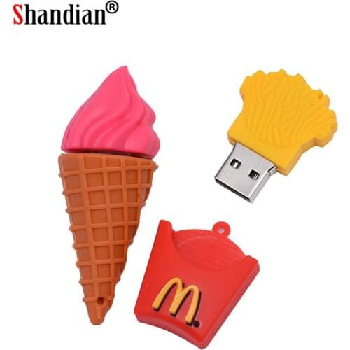 SHANDIAN 16G 4GB 8GB 32GB 64GB real Capacity Cute French Fries Shape USB 2.0 Flash Drive pendrive Car Key Memory stick Card Pen