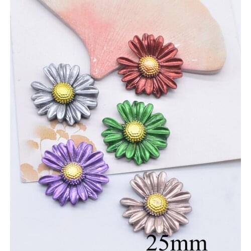 20Pcs/set 25mm Mixed Metallic Daisy Flower Flatback Scrapbookings Headwear Embellishment Accessories Decoration Bow Center
