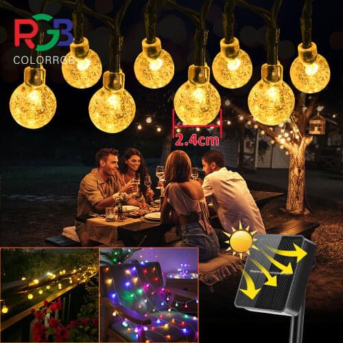 ColorRGB, Crystal Globe Solar String Lights Outdoor, Waterproof Solar Lights Outdoor Decorative with 8 Lighting Modes