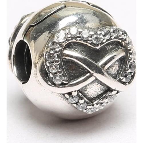 S925 DIY Jewelry Infinite Love Heart Clips Stoppers Charm fit Lady Bracelets & Bangles Crystals Lady Clear CZ