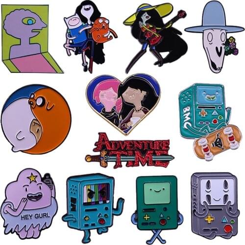 Jake Finn Vampire Queen Marceline Princess Bubblegum Brooch Pins Enamel Metal Badges Lapel Pin Brooches Jackets Fashion Jewelry
