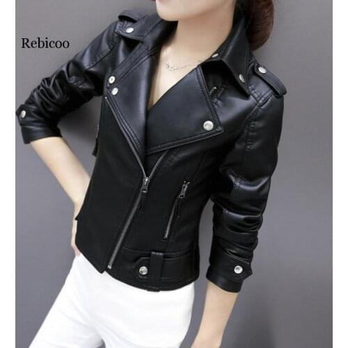 Women Black PU Leather Jacket Fashion Rebicoo Short Jacket Autumn Thin Top veste femme Outwear bomberka damska S-3XL