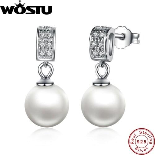 High Quality 100% Authentic 925 Sterling Silver Drop Earrings With Clear CZ Pearl For Women Fashion Jewelry CQE006