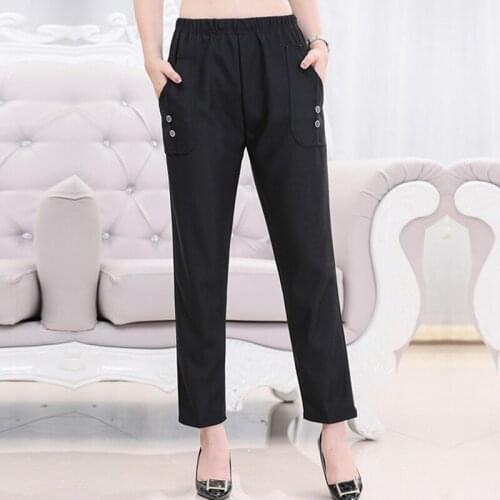 Plus Size Women Trousers Winter Plus Velvet Elastic Mid Waist Middle-Aged Elderly Casual Pants Cotton Linen Straight Pants