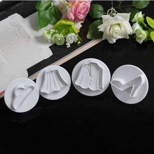 Lady Cloth Suit Dress Shoe Hat Plastic Plunger Cutter Cookie Embossing Cake Decorating Tool Fondant Mold Kitchen Accessoires