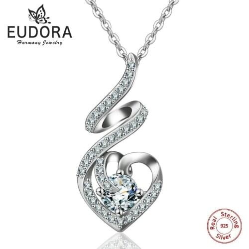 Angel Caller 925 Sterling Silver water drop Necklace Crystal Pendant with 18inch Chain for Women Charm Jewelry Collar D156