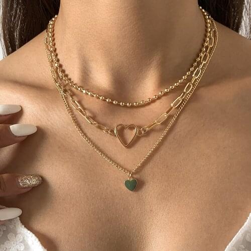 3pcs Punk Vintage Heart Pendant Necklace For Women Hip Hop Layered Chunky Chain Necklace Goth Neck Chocker Female Trendy Jewelry