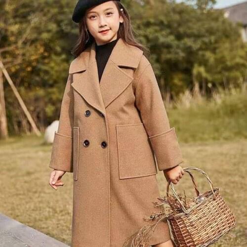For Age 4 5 6 8 11 12 Year Mid Big Baby Girls Clothes Children Winter Long Sleeve Warm Woolen Outerwear Windproof Girls Coat