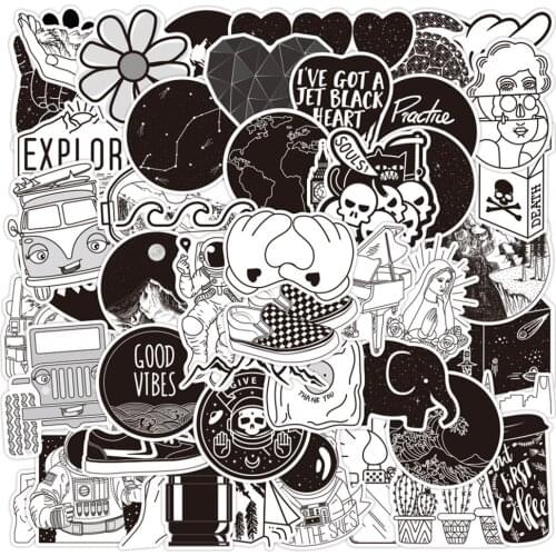 10/30/50PCS New Black and White VSCO Wind Graffiti Stickers Luggage Suitcase Laptop Suitcase Notebook Stickers Wholesale