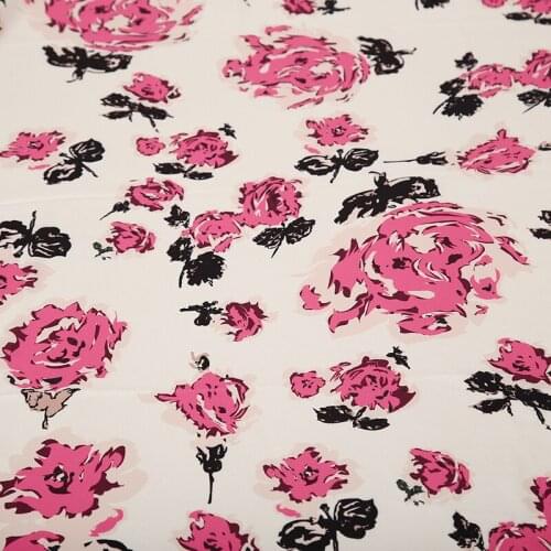 100x140cm Fashion Week Rose Print Charmeuse Imitate Silk Double crepe Fabric for Woman Blouse Summer Dress DIY Sewing