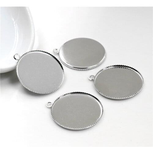 20pcs 25mm Inner Size Stainless Iron Material Rhodium Colors Simple Style Cabochon Base Cameo Setting Pendant Tray-S2-26