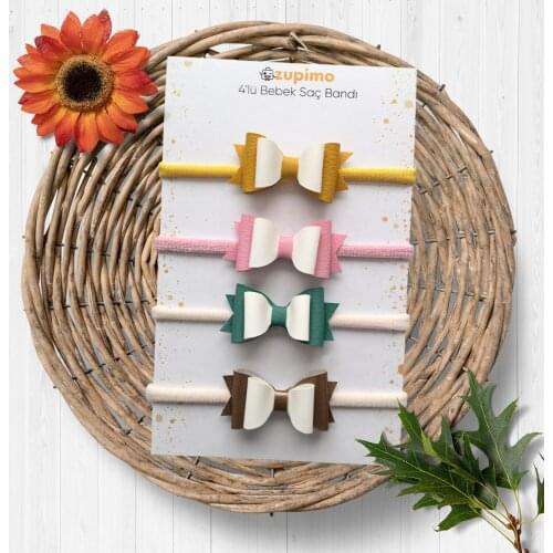 4-Piece Non-Trace Soft, Highly Flexible Bowtie Figure Elastic Baby Headband Set - Fancy Bandana for Girl