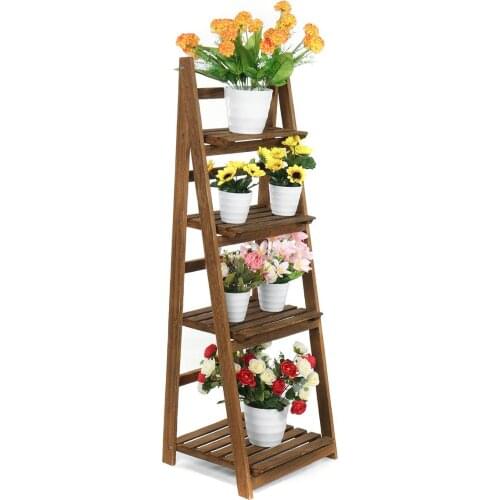 4 Tiers Folding Plants Stand Garden Wooden Flower Plant Rack Display Pots Holder Storage Shelf For Balcony Living Room Decor