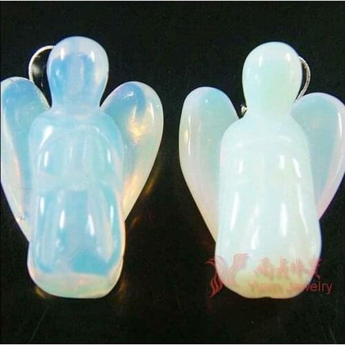 5pcs/lot Wholesale Fashion Man-made Opal Angel Pendants Charms Stone for Necklace Making Jewlery Carved Angel With Wing Pendant