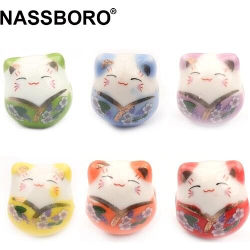 5pcs V-neck Cat Shaped Ceramic Beads Cute Animal Shaped Beads For Jewelry Making Bracelets Necklace Handmade DIY Accessories