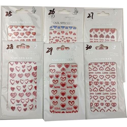 8sheets Nail Stickers Mixed Heart Stick 5D Tree Leaf Pattern Adhesive Nail Sticker Shiny DIY Nail Decoration