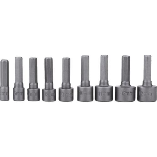 9pcs 5mm-13mm Hex Socket Sleeve Nozzles Nut Driver Set Drill Bit Adapter