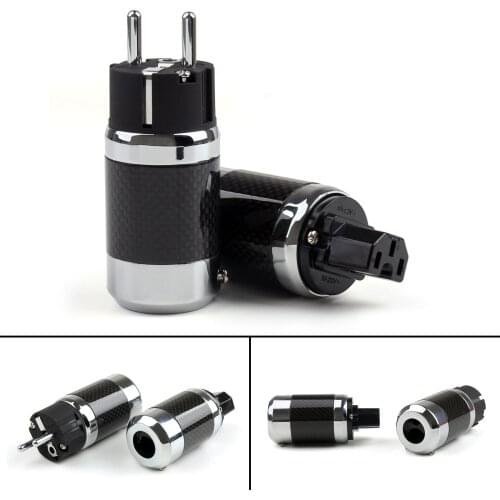 Artudatech 1 Set EU Schuko Copper Rhodium Plated Carbon Fiber AC Power Plug Connector Parts